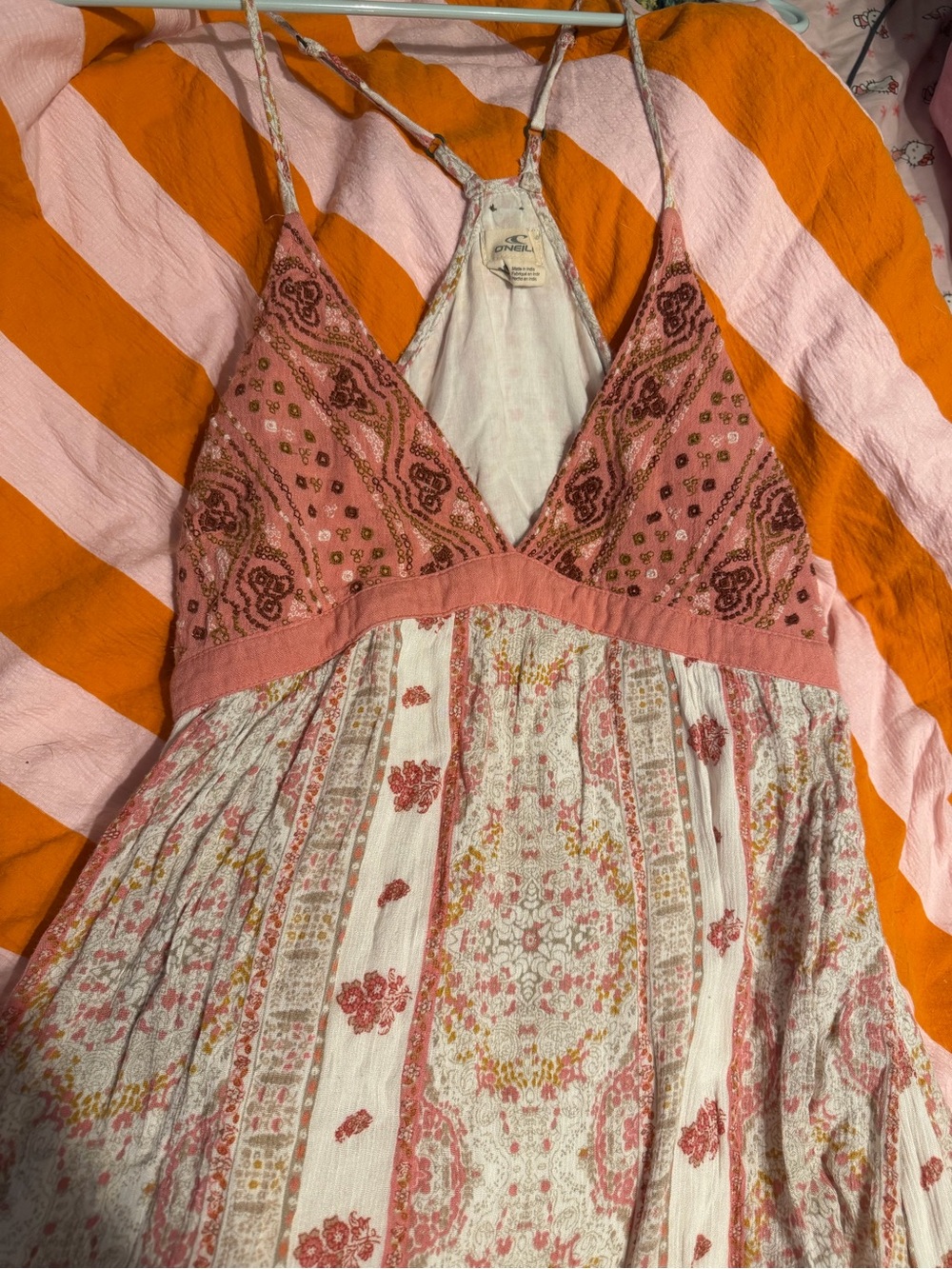 O'Neill Pink and Cream Embroidered Maxi Dress